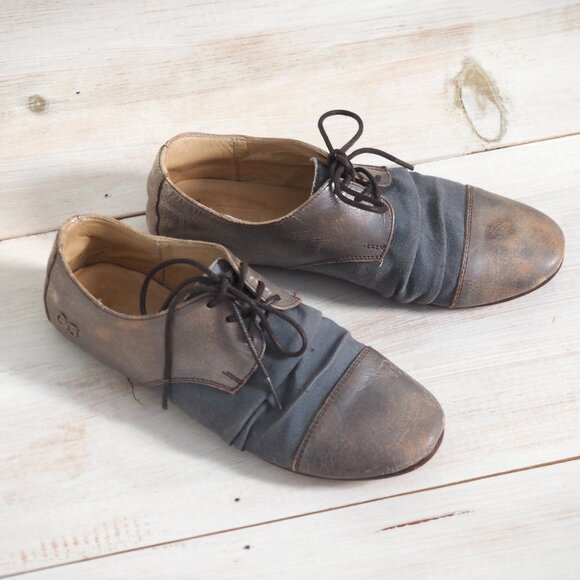 BED|STU Shoes - BED STU Rumba Silver Lux oxford distressed scrunched boho gray leather flats 8.5